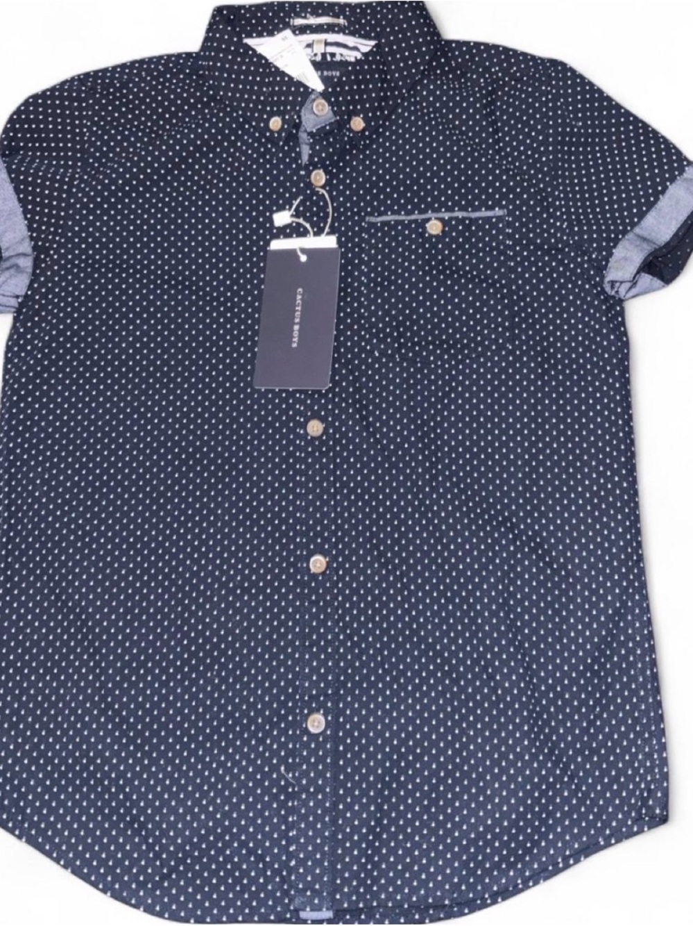 Cactus Navy Polka Dot Short Sleeve Button-Down Shirt